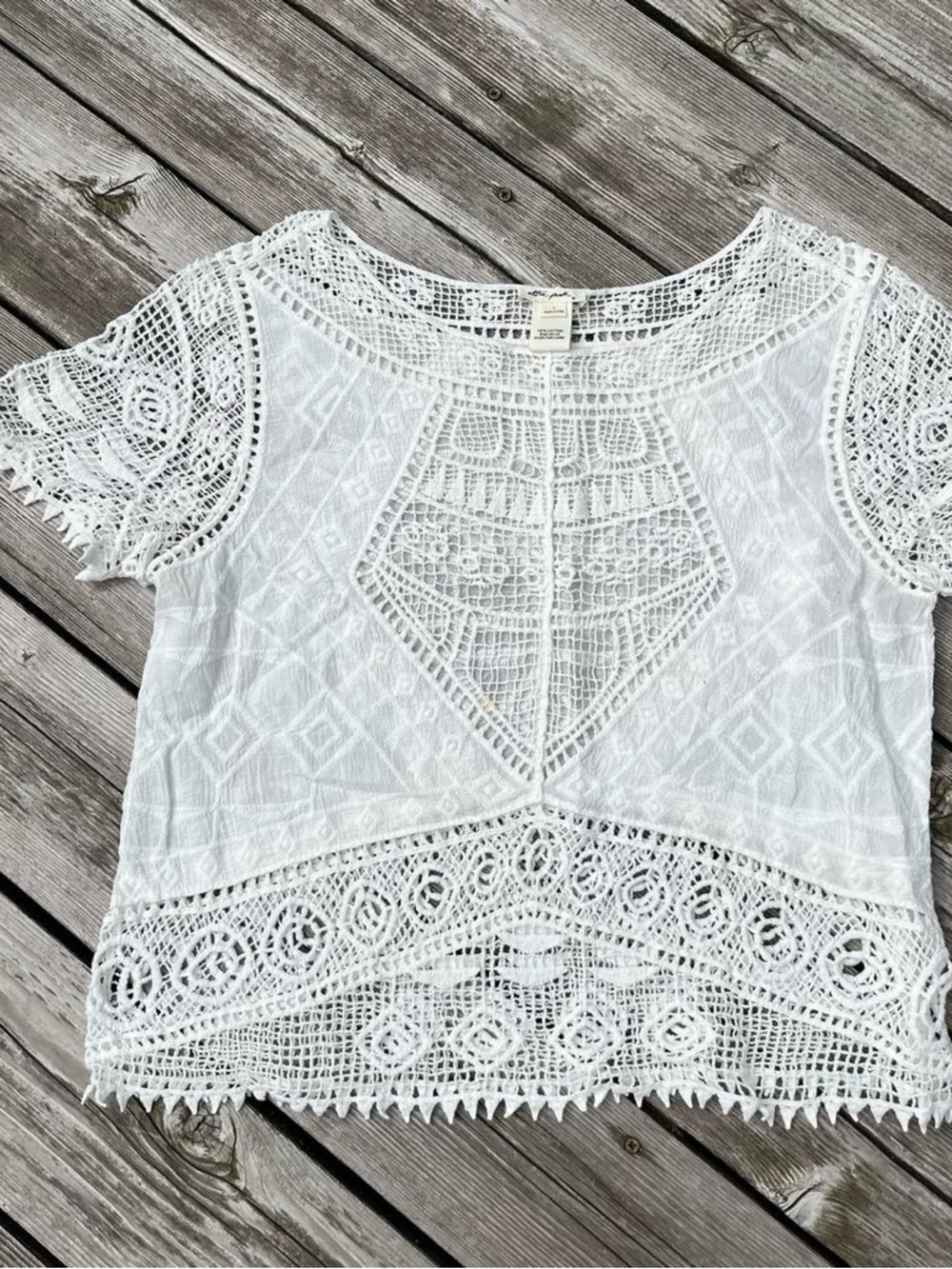 Ultra Pink white crochet semi-sheer blouse